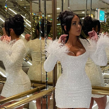 White Sequin Bodycon Prom Dress Mini Party Dress HZ1023
